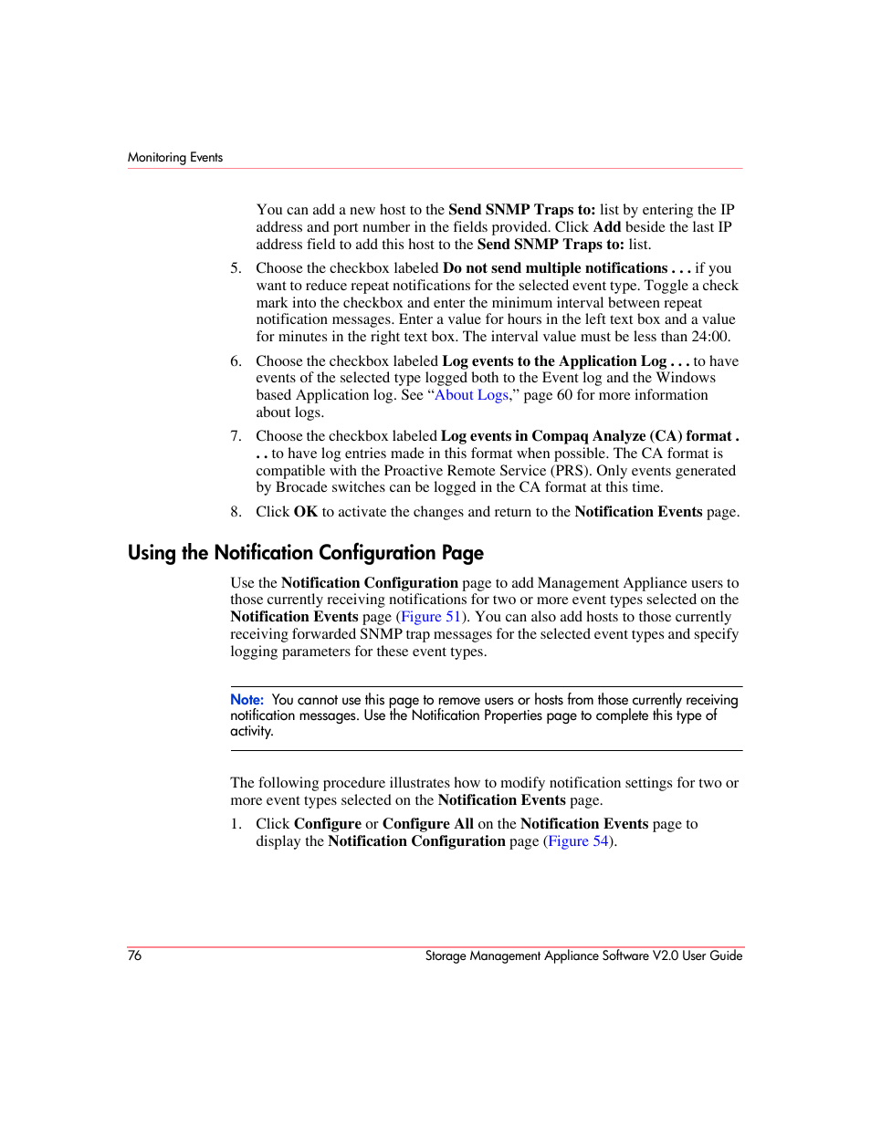 Using the notification configuration page | HP OpenView Storage Management Appliance and Software User Manual | Page 92 / 146