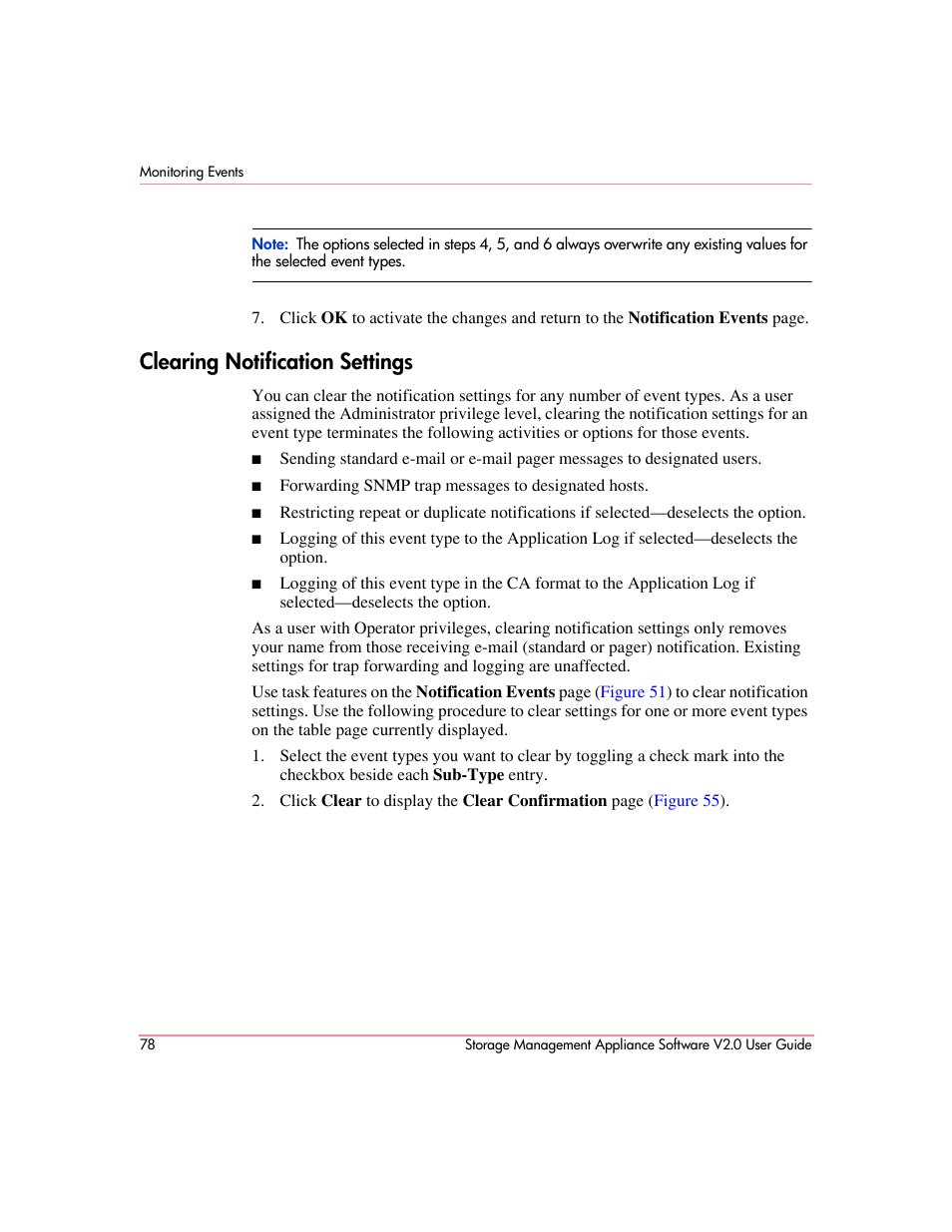 Clearing notification settings | HP OpenView Storage Management Appliance and Software User Manual | Page 94 / 146