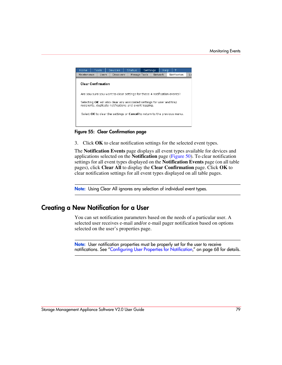 Creating a new notification for a user, Figure 55 | HP OpenView Storage Management Appliance and Software User Manual | Page 95 / 146