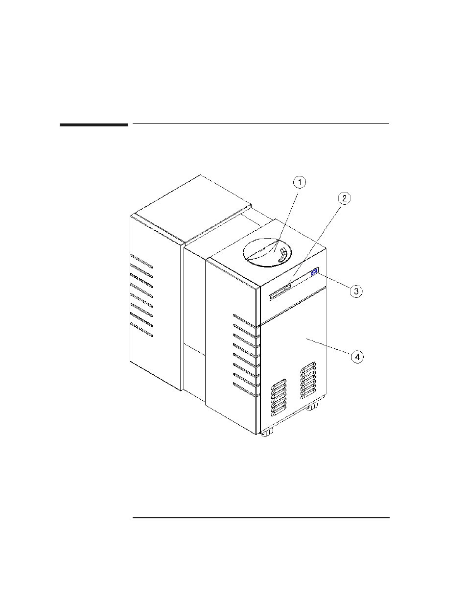 Identifying controls and features, Figure 1-1 right side, Identifying controls and features -4 | Figure 1-1 . right side -4 | HP Surestore 320ex Optical Jukebox User Manual | Page 16 / 120