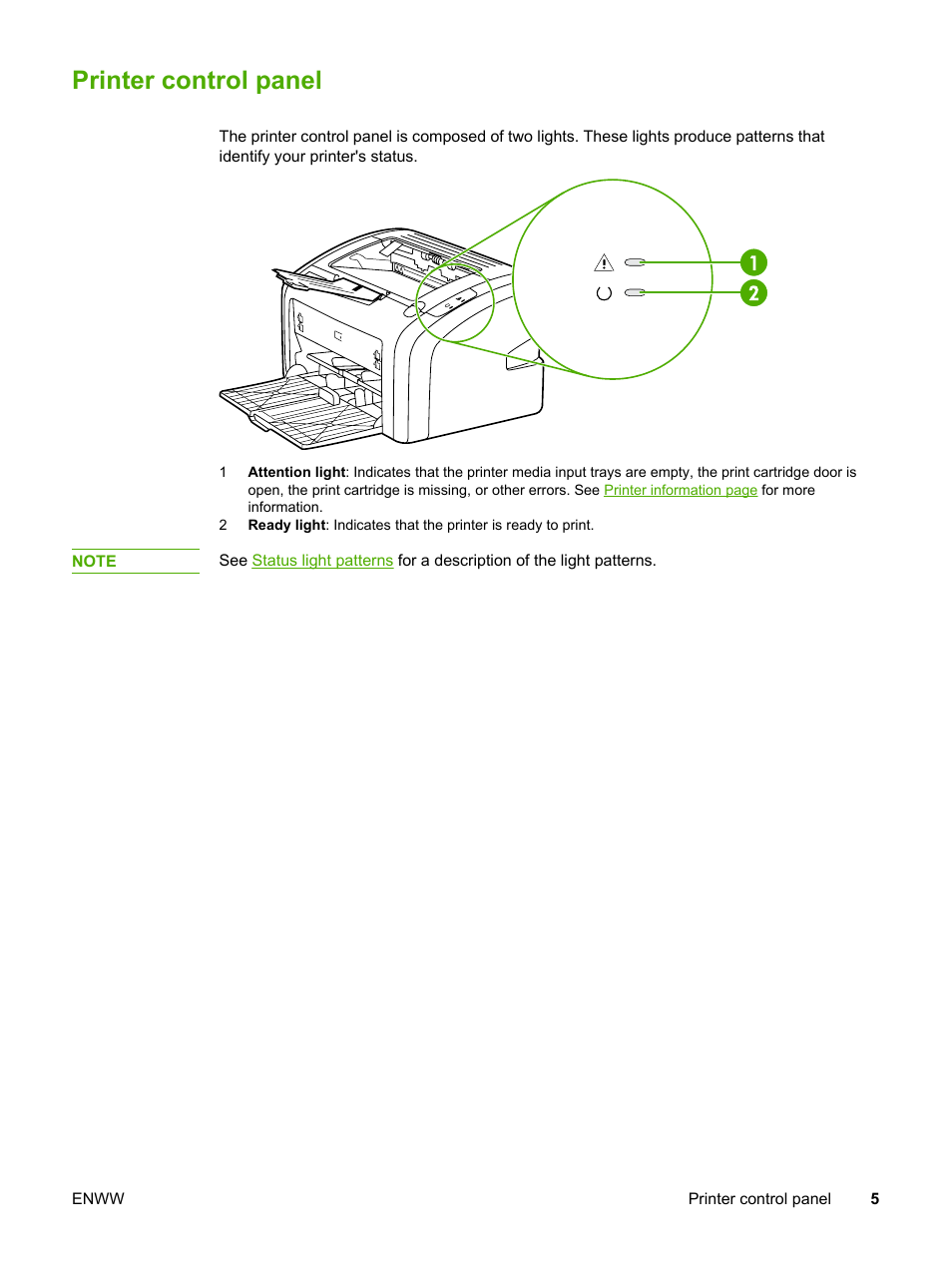 Printer control panel | HP LaserJet 1018 Printer User Manual | Page 13 / 116