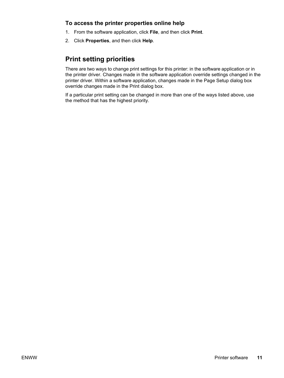 Print setting priorities | HP LaserJet 1018 Printer User Manual | Page 19 / 116