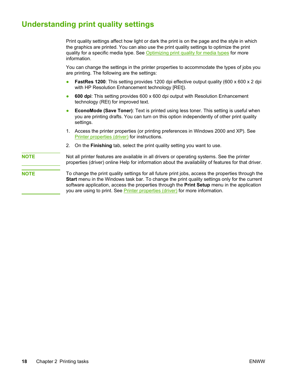 Understanding print quality settings | HP LaserJet 1018 Printer User Manual | Page 26 / 116