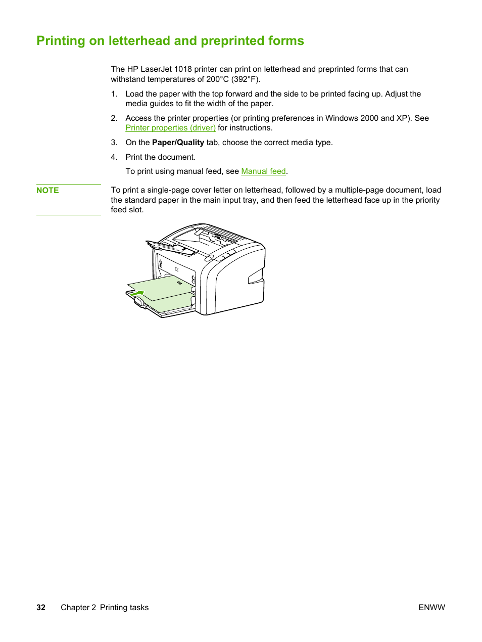 Printing on letterhead and preprinted forms | HP LaserJet 1018 Printer User Manual | Page 40 / 116