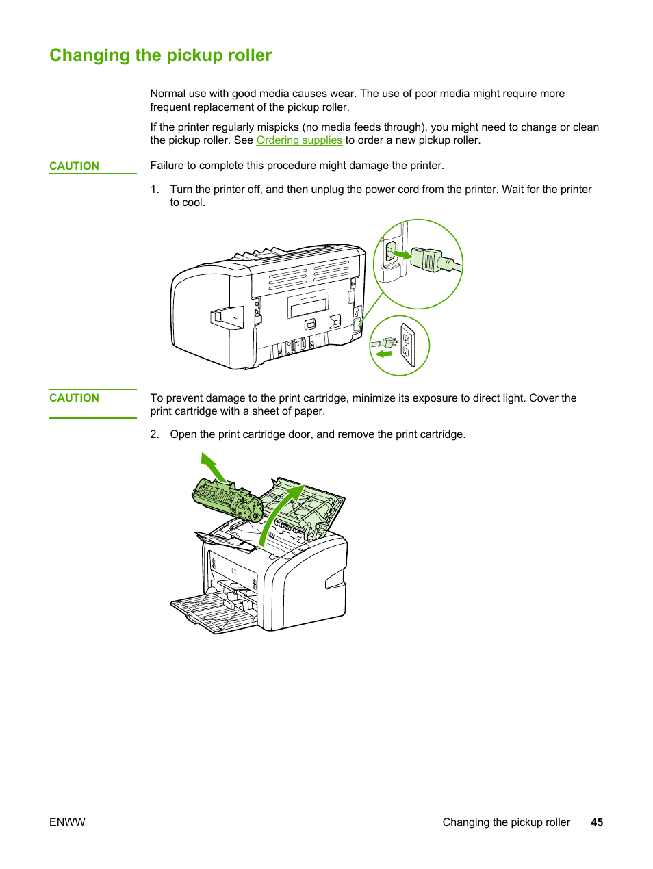 Changing the pickup roller | HP LaserJet 1018 Printer User Manual | Page 53 / 116