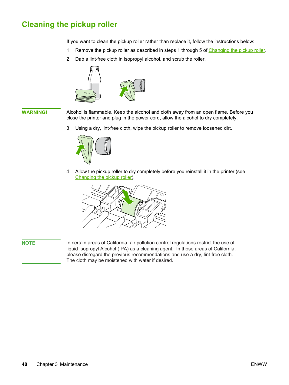 Cleaning the pickup roller | HP LaserJet 1018 Printer User Manual | Page 56 / 116