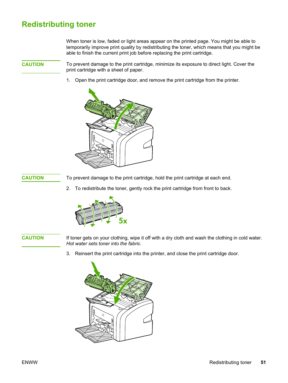 Redistributing toner | HP LaserJet 1018 Printer User Manual | Page 59 / 116