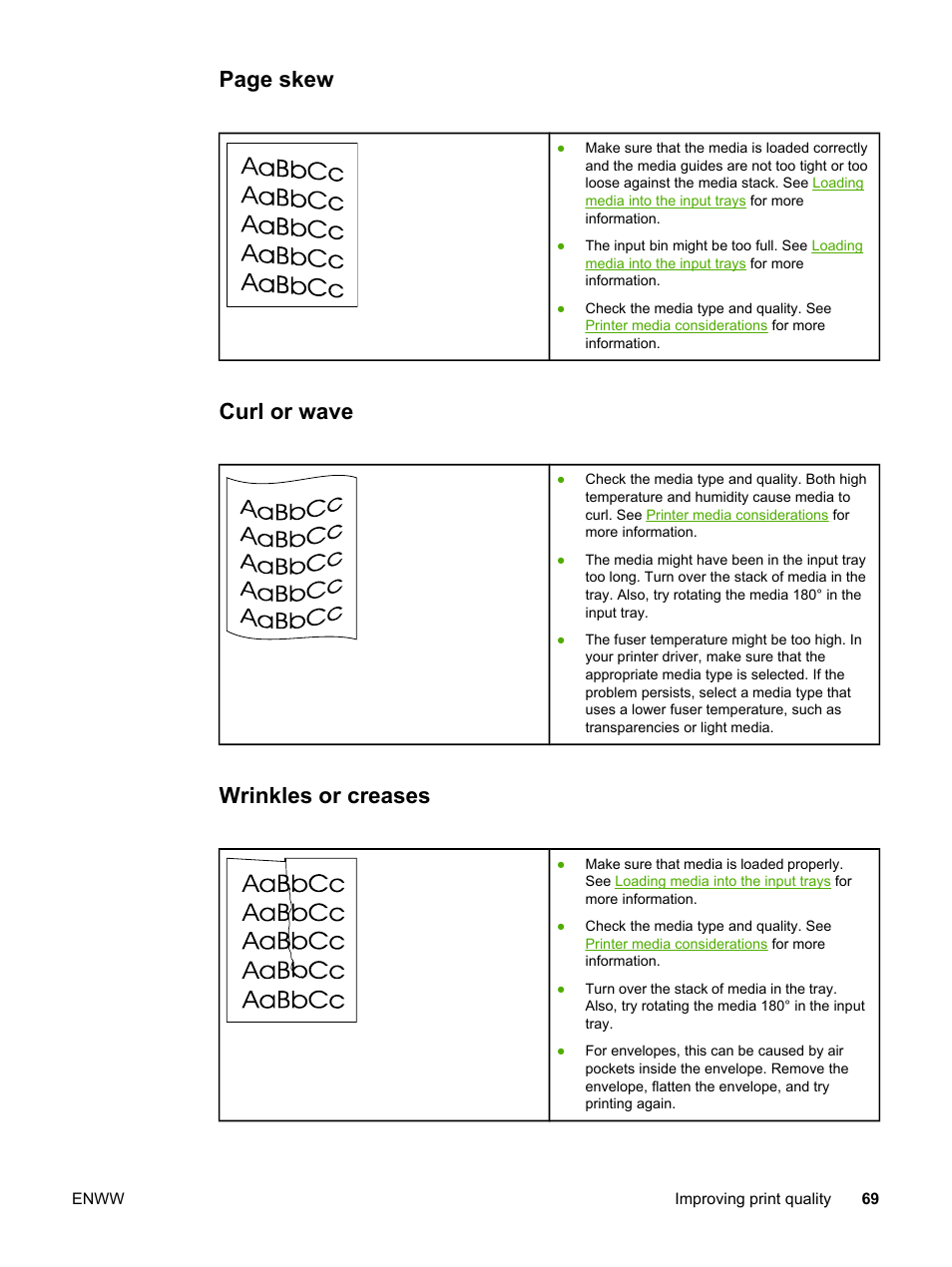 Curl or wave, Wrinkles or creases, For more | Page skew | HP LaserJet 1018 Printer User Manual | Page 77 / 116