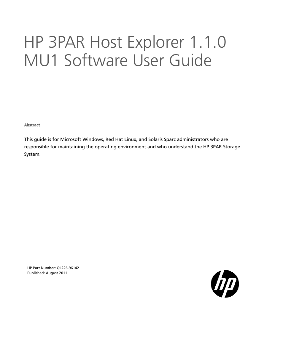 HP 3PAR Host Explorer Software User Manual | 20 pages