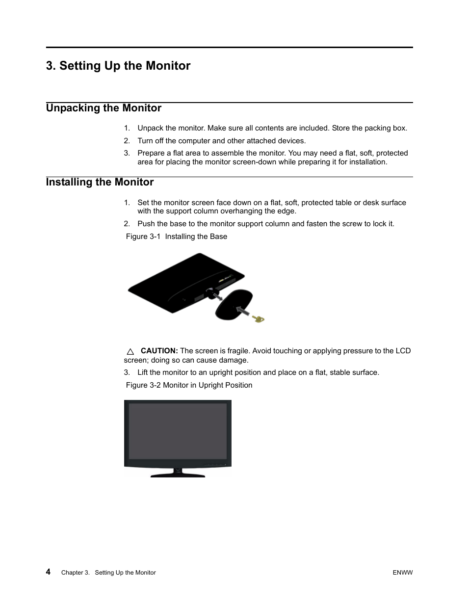 Setting up the monitor, Unpacking the monitor, Installing the monitor | HP x22LED 21.5 inch Diagonal LCD Monitor User Manual | Page 10 / 34