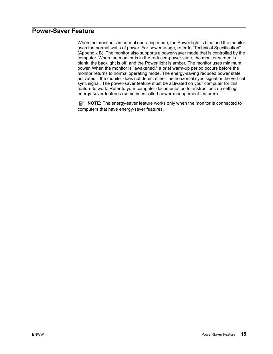 Power-saver feature | HP x22LED 21.5 inch Diagonal LCD Monitor User Manual | Page 21 / 34