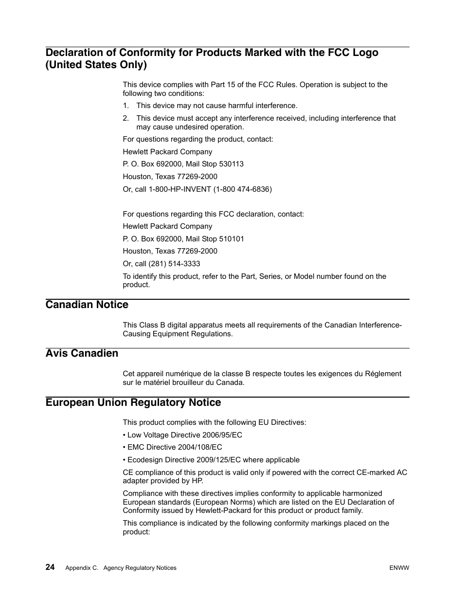 Canadian notice, Avis canadien, European union regulatory notice | HP x22LED 21.5 inch Diagonal LCD Monitor User Manual | Page 30 / 34