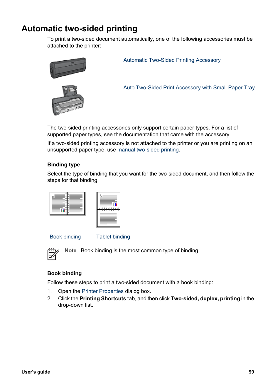 Automatic two-sided printing, Print on both sides, Steps | To print a booklet automatically, Automatically | HP Deskjet 6988dt Printer User Manual | Page 101 / 182