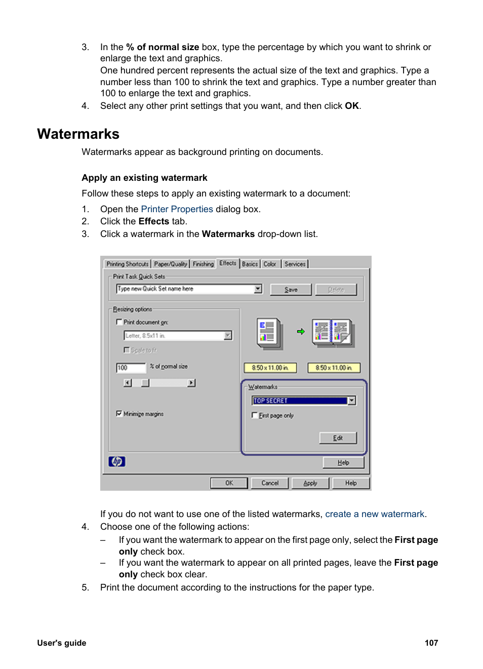 Watermarks, Watermark, Add a | HP Deskjet 6988dt Printer User Manual | Page 109 / 182