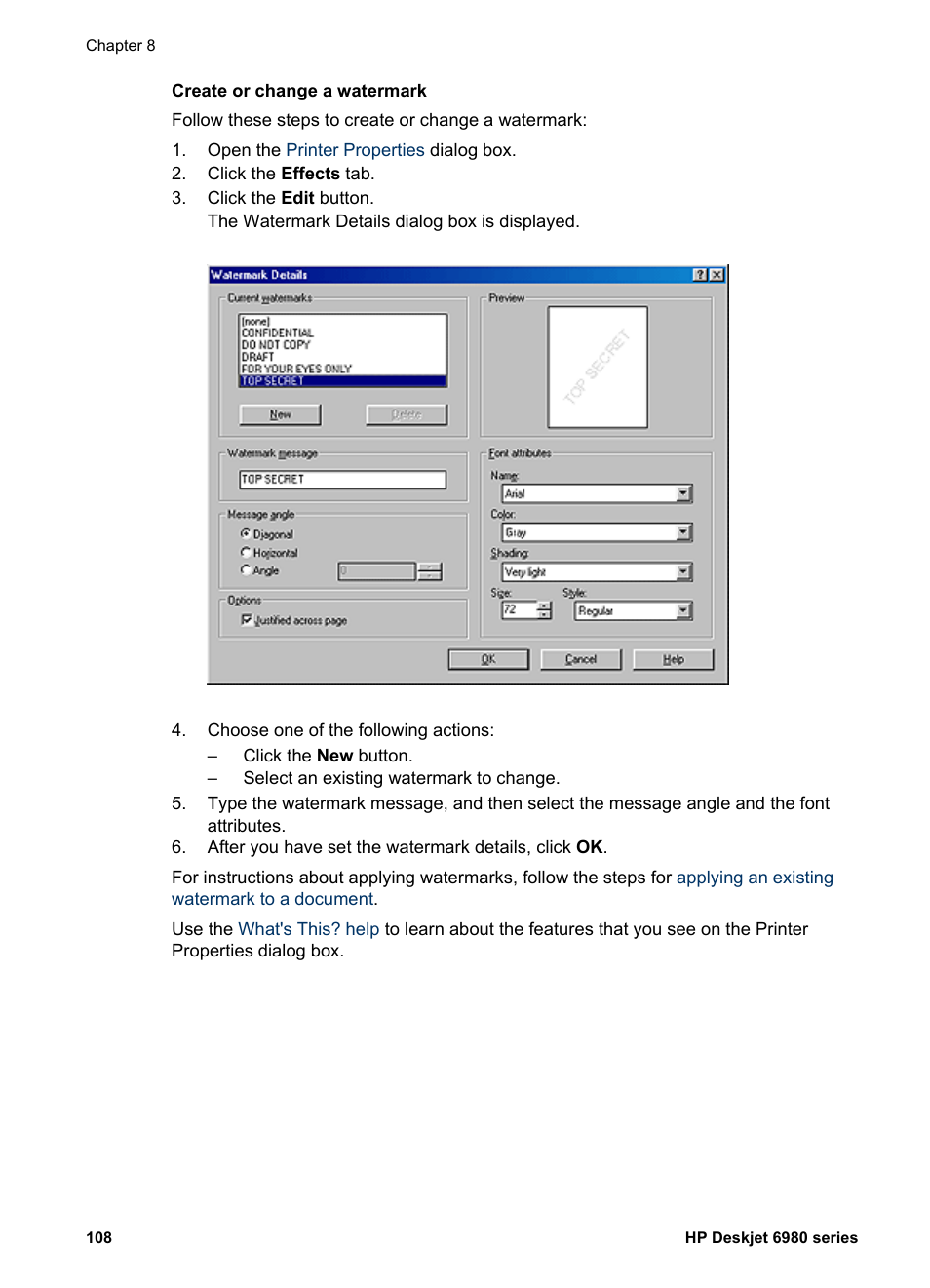 Create a new watermark | HP Deskjet 6988dt Printer User Manual | Page 110 / 182