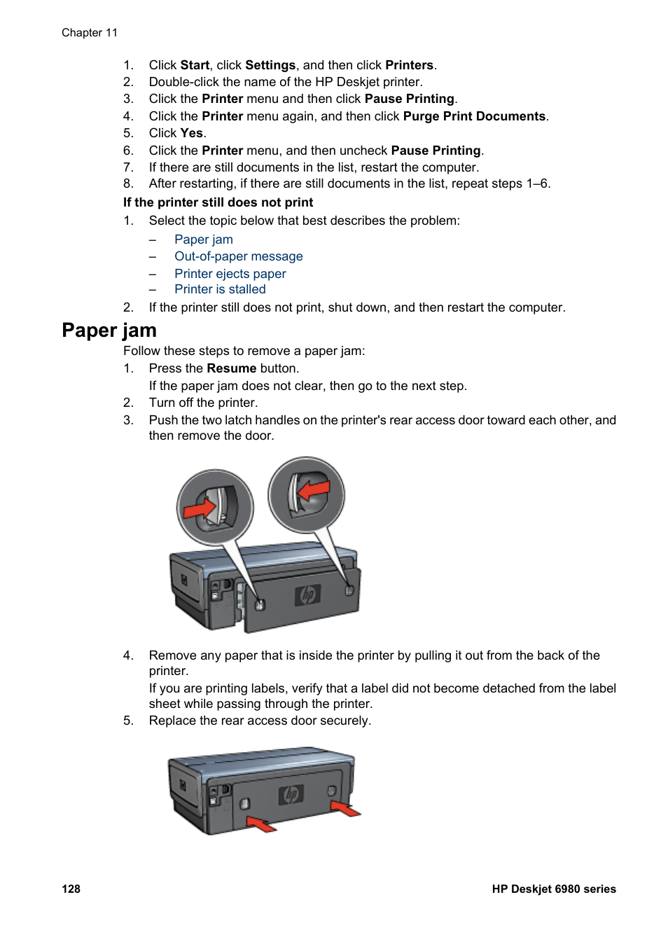 Paper jam | HP Deskjet 6988dt Printer User Manual | Page 130 / 182