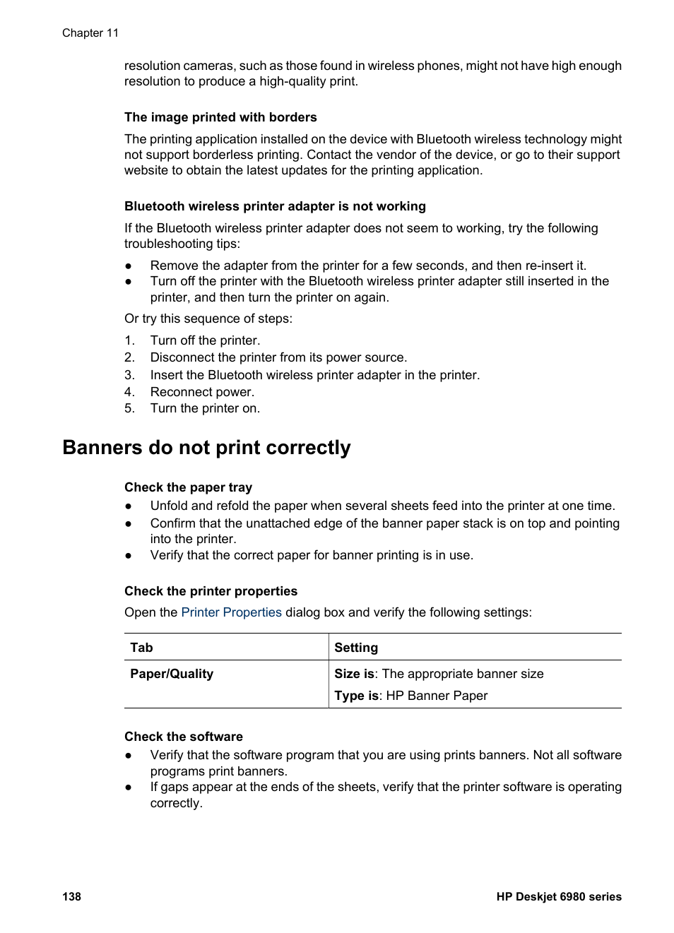 Banners do not print correctly | HP Deskjet 6988dt Printer User Manual | Page 140 / 182