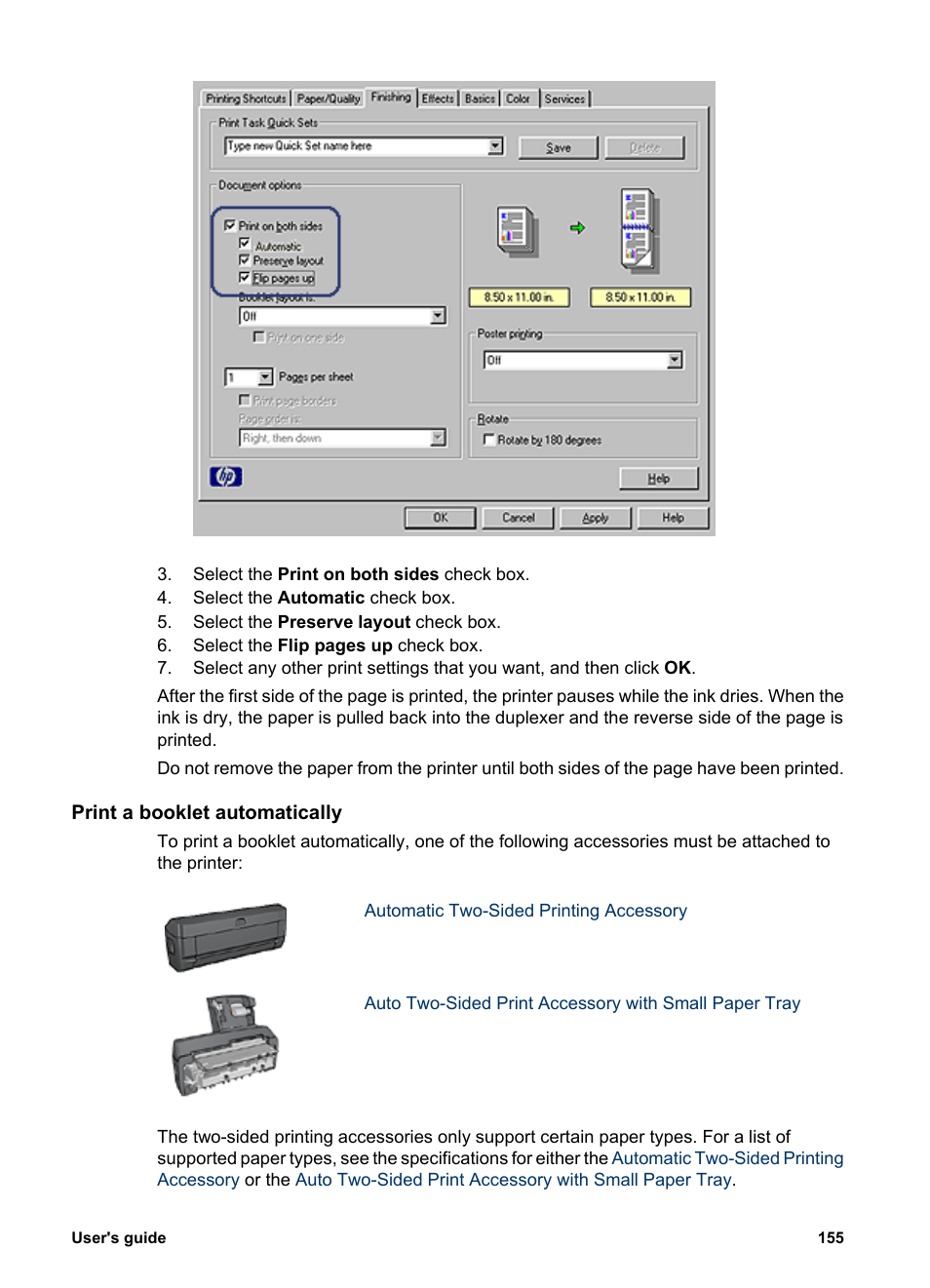 Print a booklet automatically | HP Deskjet 6988dt Printer User Manual | Page 157 / 182
