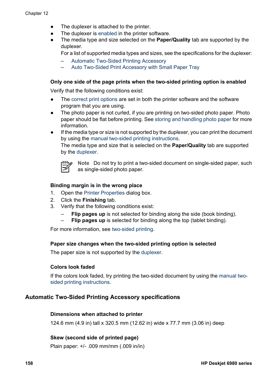 Automatic two-sided printing, Accessory | HP Deskjet 6988dt Printer User Manual | Page 160 / 182