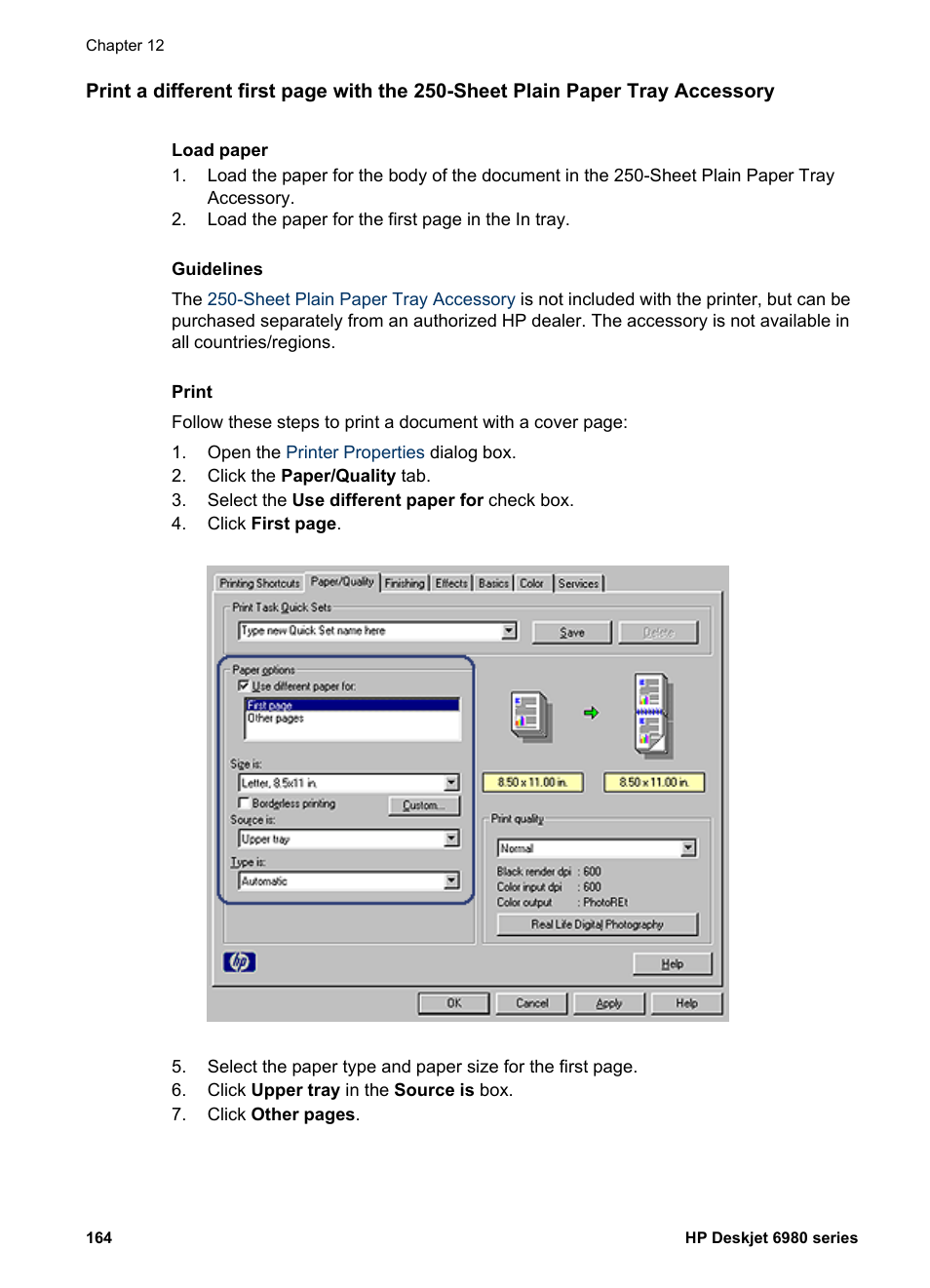 Sheet plain paper tray accessory | HP Deskjet 6988dt Printer User Manual | Page 166 / 182