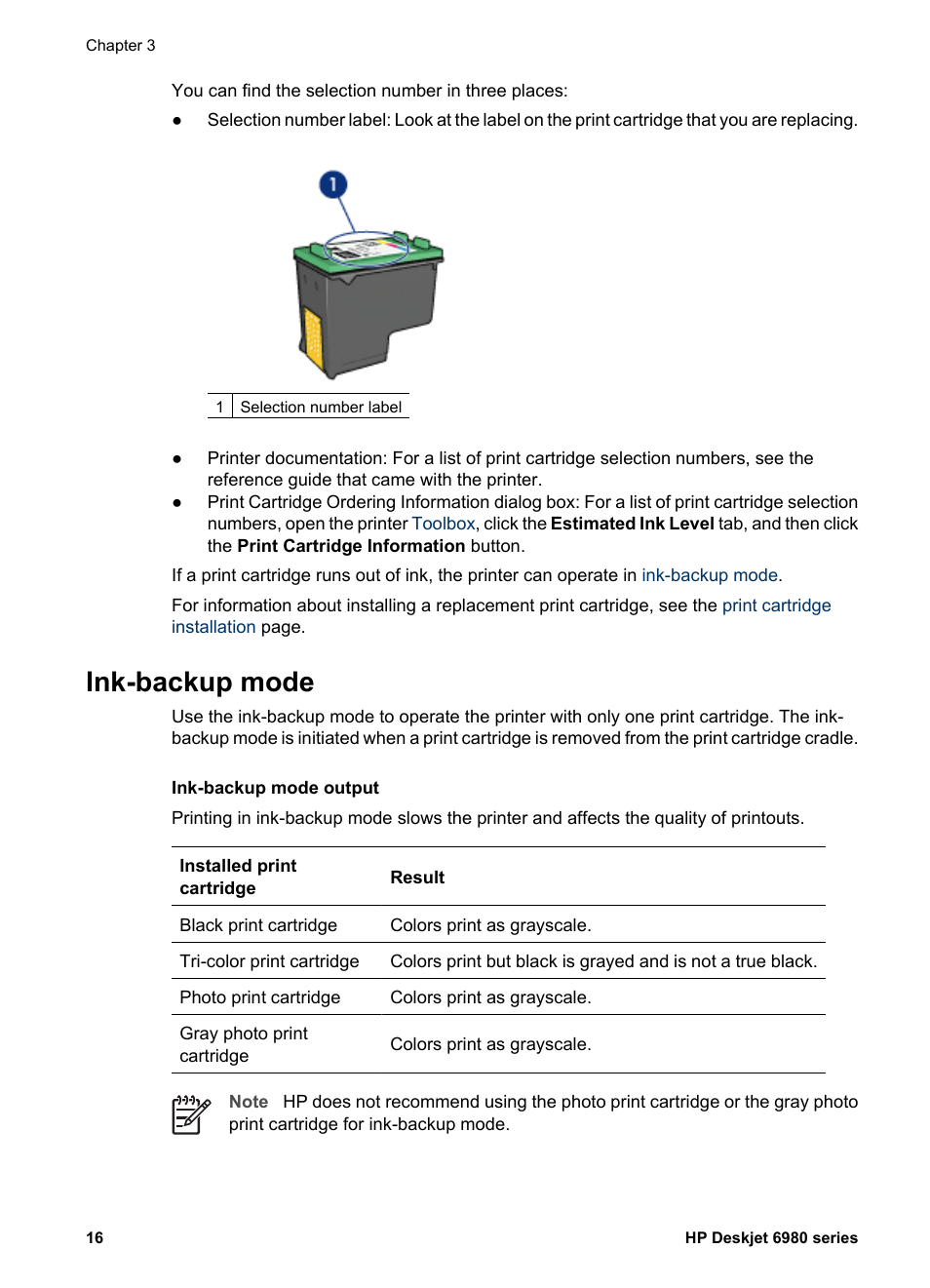 Ink-backup mode | HP Deskjet 6988dt Printer User Manual | Page 18 / 182