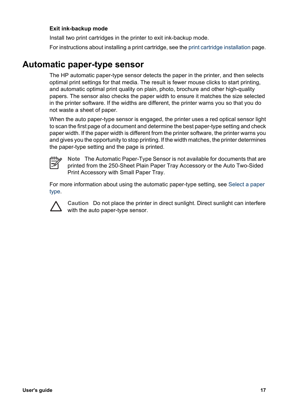 Automatic paper-type sensor, Auto paper-type sensor | HP Deskjet 6988dt Printer User Manual | Page 19 / 182