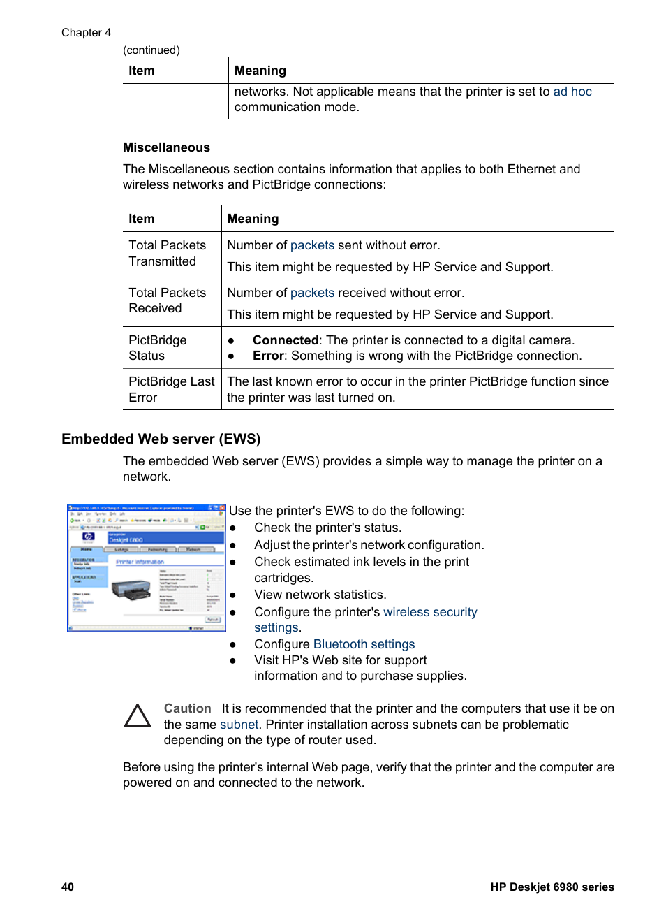 Embedded web server (ews), Ter's, Embedded web | Server | HP Deskjet 6988dt Printer User Manual | Page 42 / 182