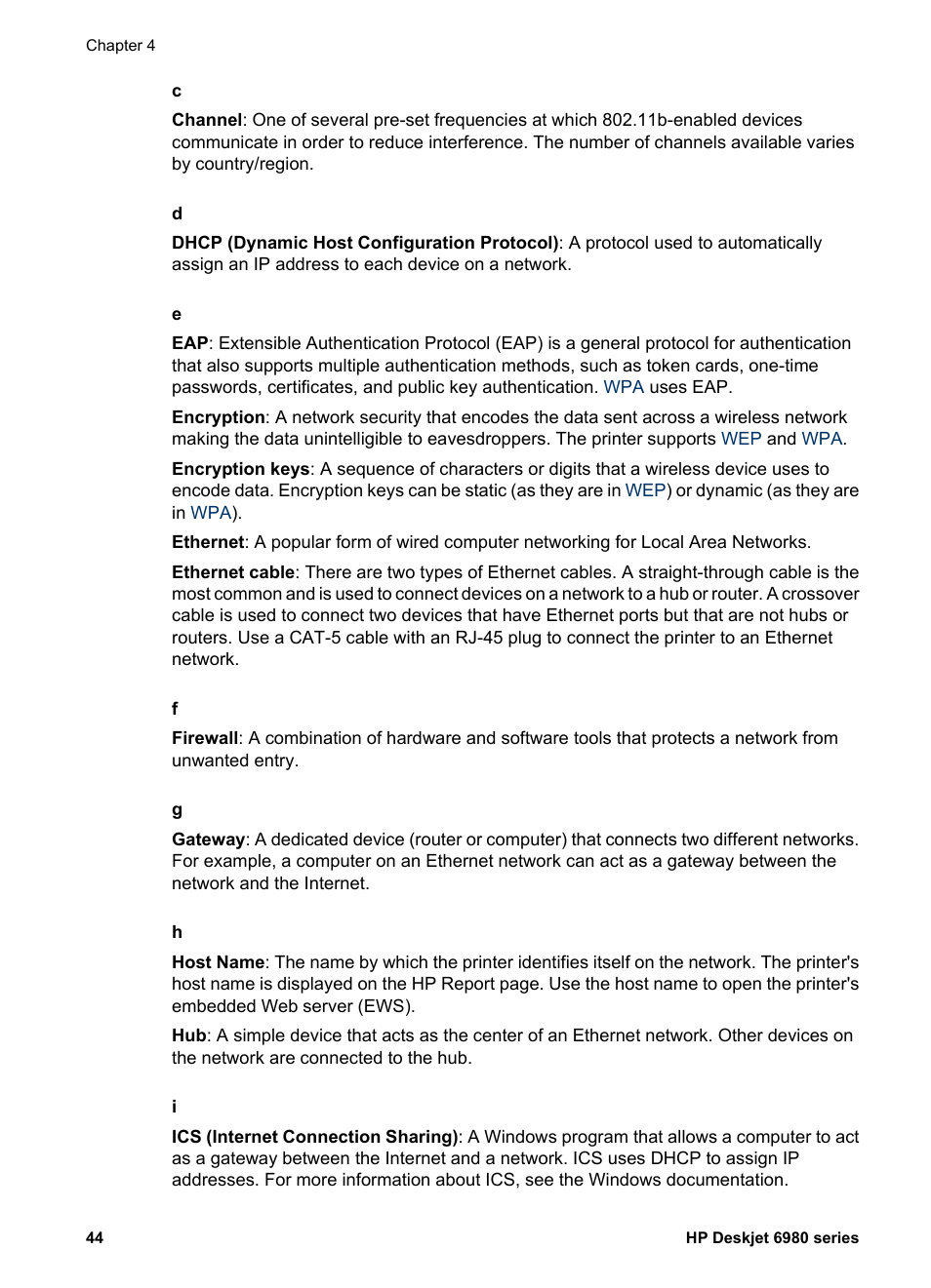 Ethernet cable, Gateways, On sm | Infrastructure, Host name, Ip address, Gateway, Dhcp | HP Deskjet 6988dt Printer User Manual | Page 46 / 182
