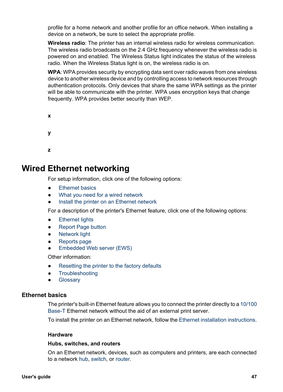Wired ethernet networking, Ethernet basics, Wired | Wired ethernet port, Ethernet | HP Deskjet 6988dt Printer User Manual | Page 49 / 182