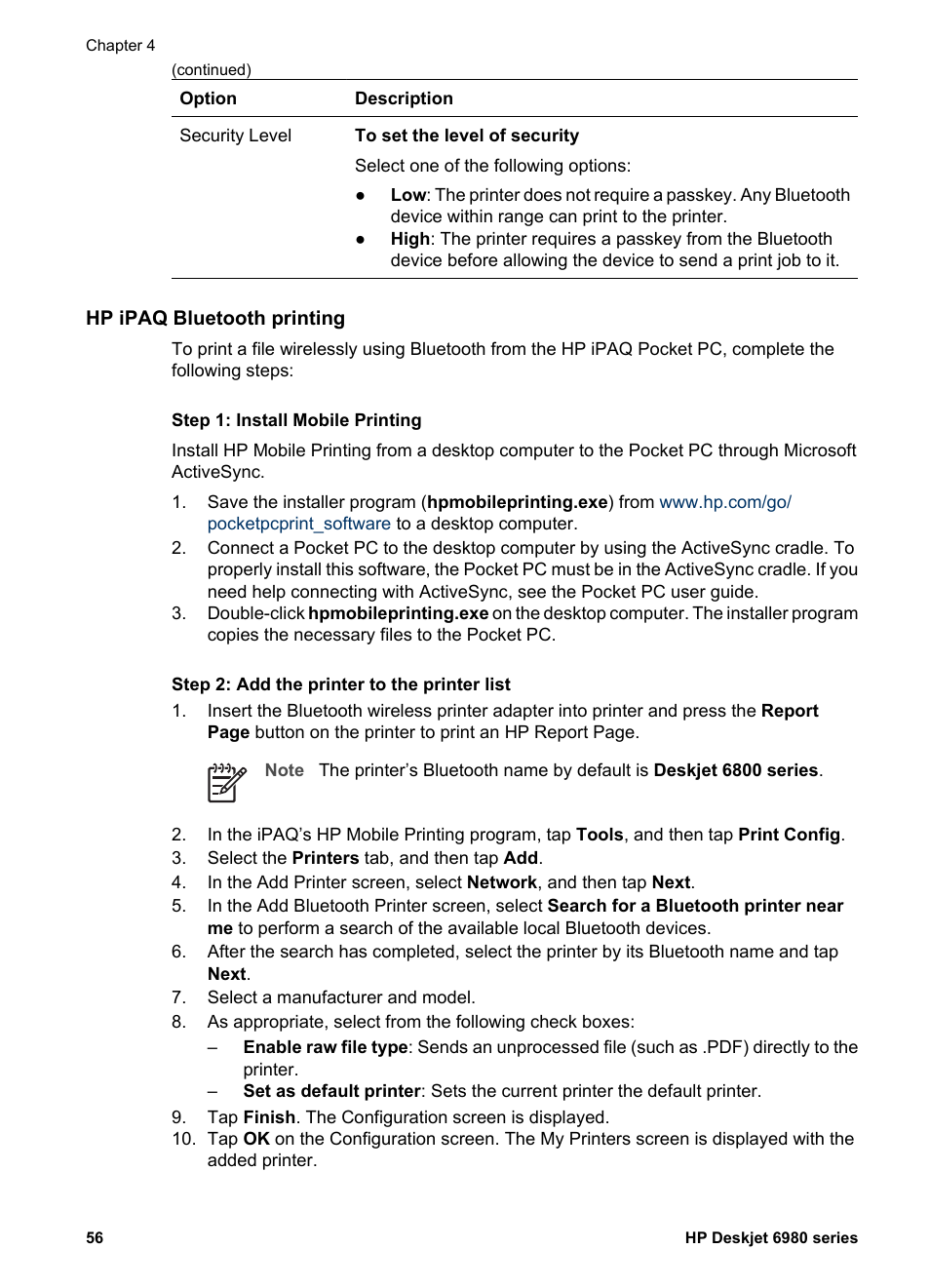 Hp ipaq bluetooth printing | HP Deskjet 6988dt Printer User Manual | Page 58 / 182