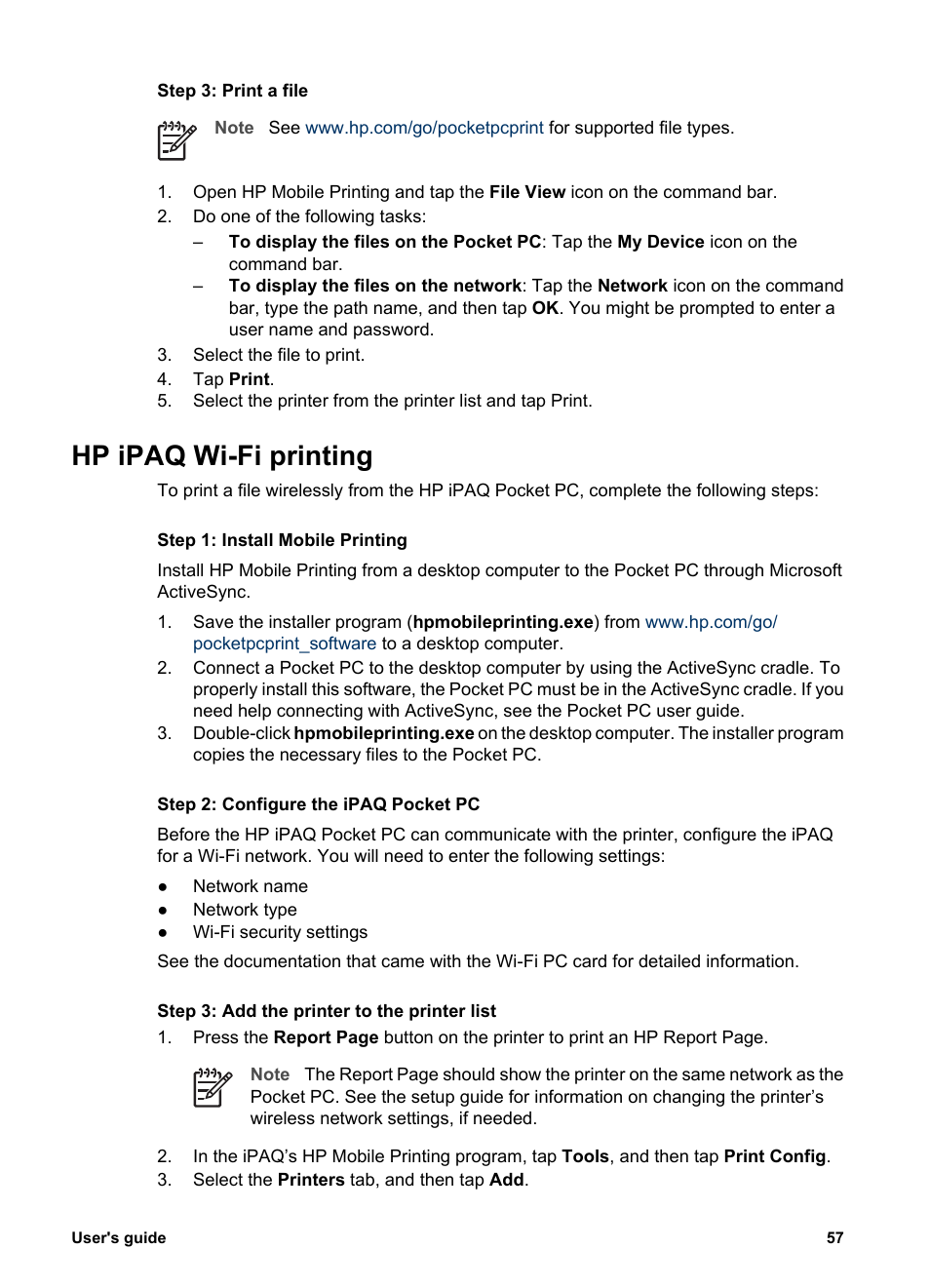 Hp ipaq wi-fi printing | HP Deskjet 6988dt Printer User Manual | Page 59 / 182