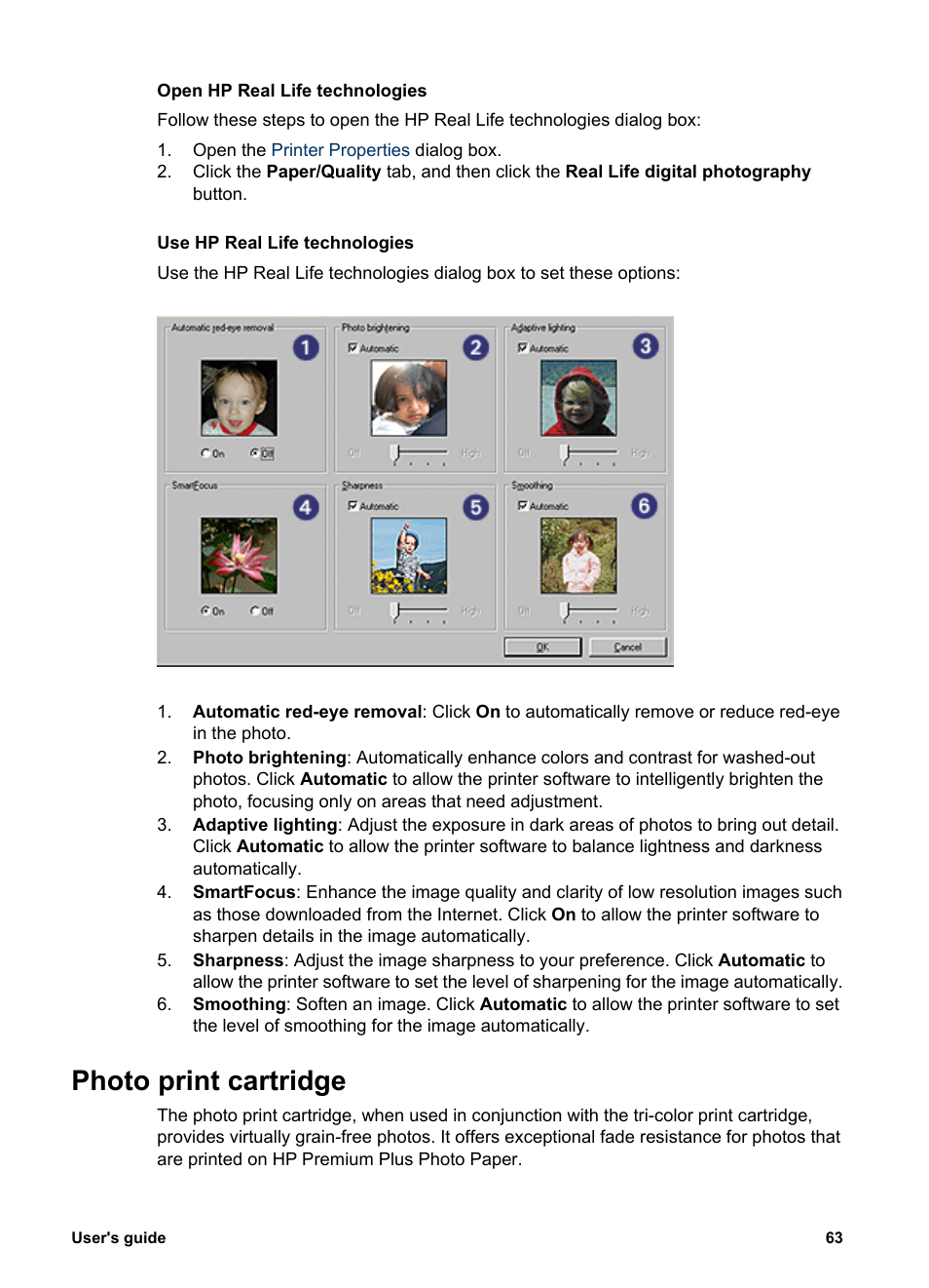 Photo print cartridge, Photo print, Cartridge | Or the | HP Deskjet 6988dt Printer User Manual | Page 65 / 182