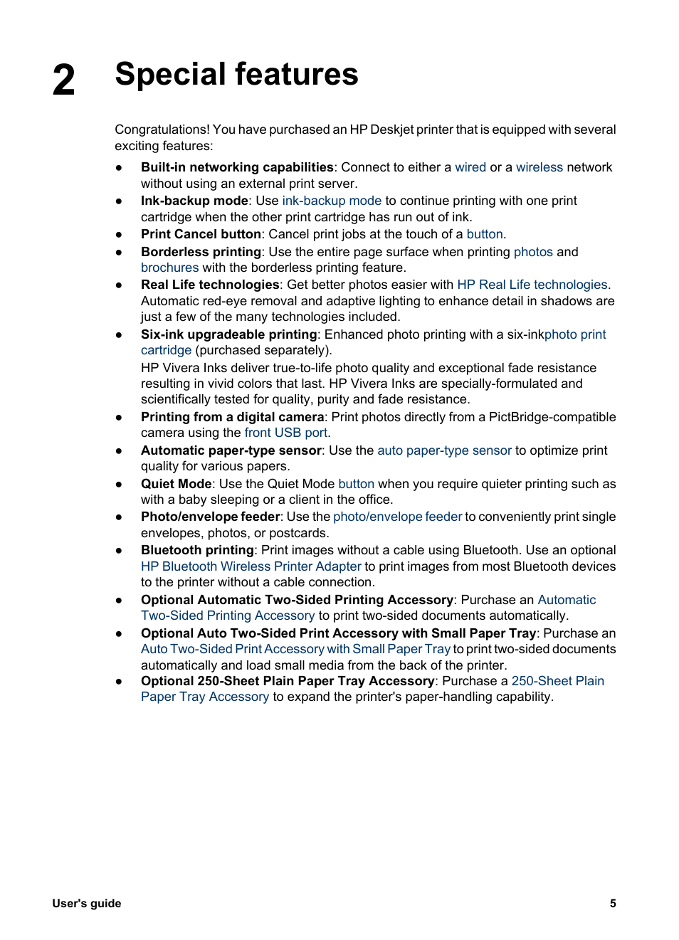Special features | HP Deskjet 6988dt Printer User Manual | Page 7 / 182