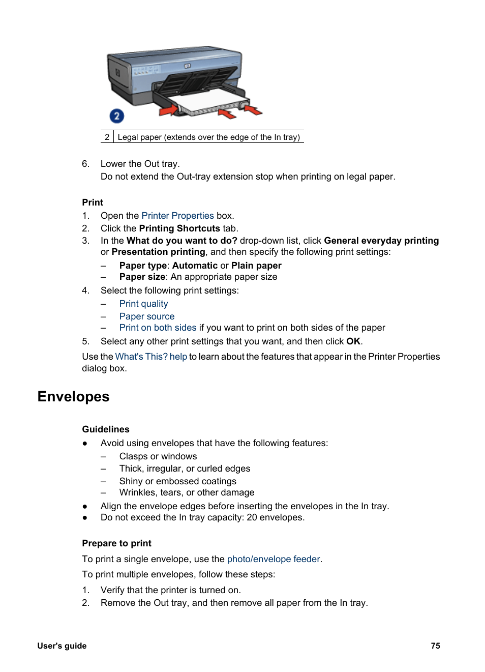 Envelopes | HP Deskjet 6988dt Printer User Manual | Page 77 / 182