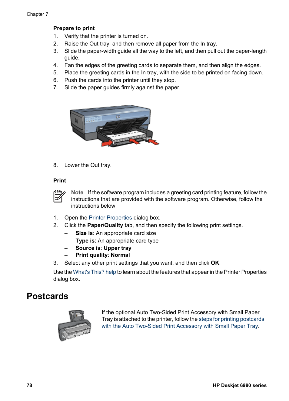 Postcards | HP Deskjet 6988dt Printer User Manual | Page 80 / 182