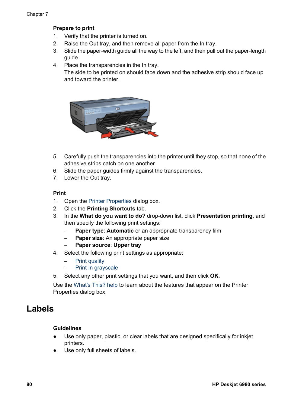 Labels | HP Deskjet 6988dt Printer User Manual | Page 82 / 182