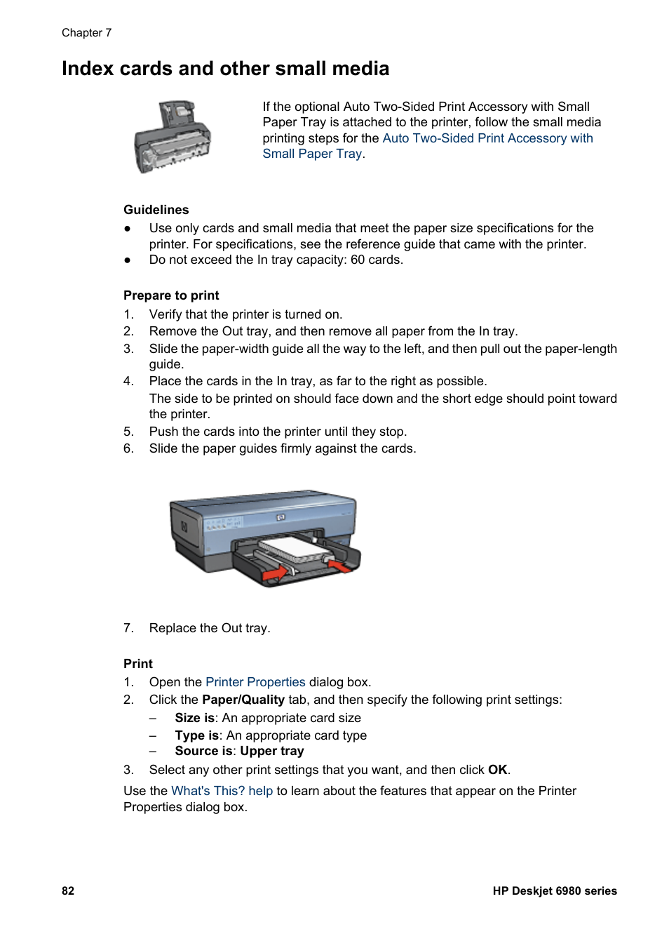 Index cards and other small media, Index cards | HP Deskjet 6988dt Printer User Manual | Page 84 / 182