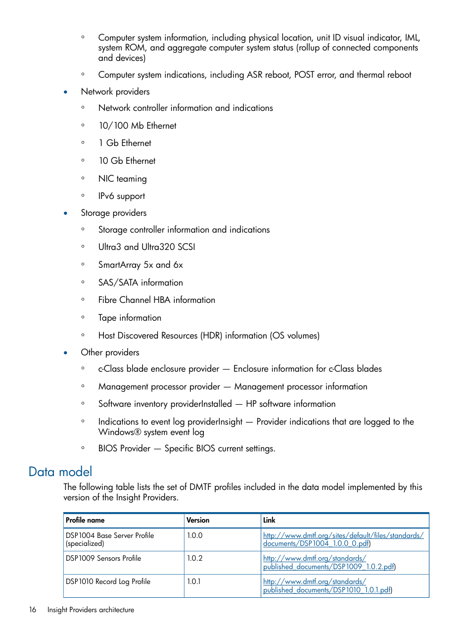 Data model | HP Insight Management WBEM Providers User Manual | Page 16 / 29