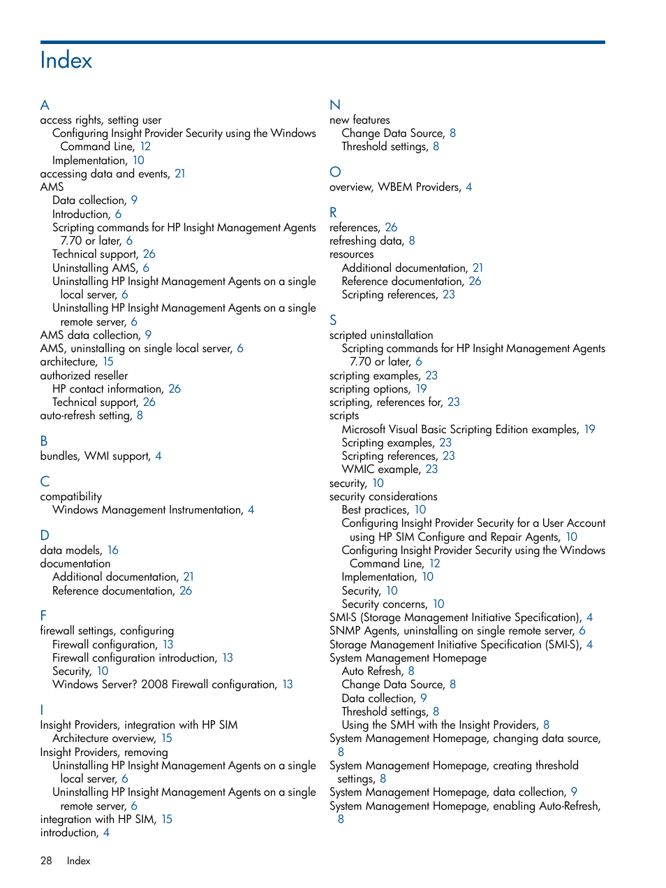 Index | HP Insight Management WBEM Providers User Manual | Page 28 / 29