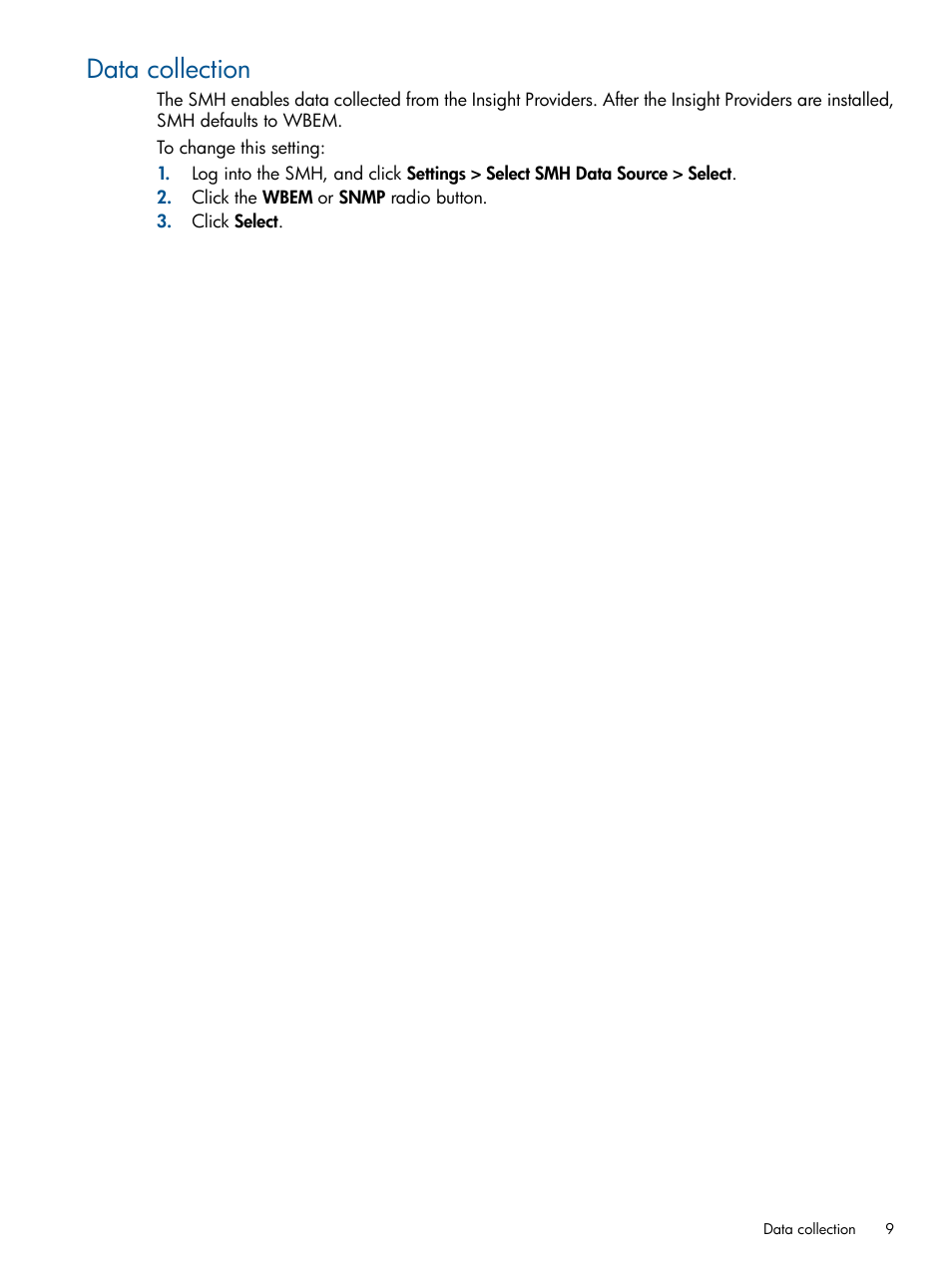 Data collection | HP Insight Management WBEM Providers User Manual | Page 9 / 29