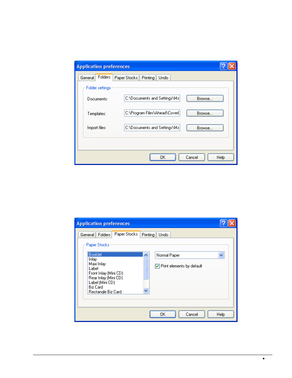 Tab 'folders, Tab 'paper stocks, Tab 'print | HP CD52 External CD-Writer Series User Manual | Page 31 / 109