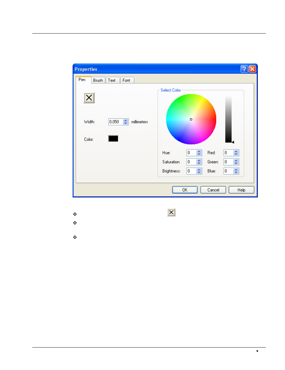 Properties' window, Pen' tab, 2 'properties' window | HP CD52 External CD-Writer Series User Manual | Page 84 / 109