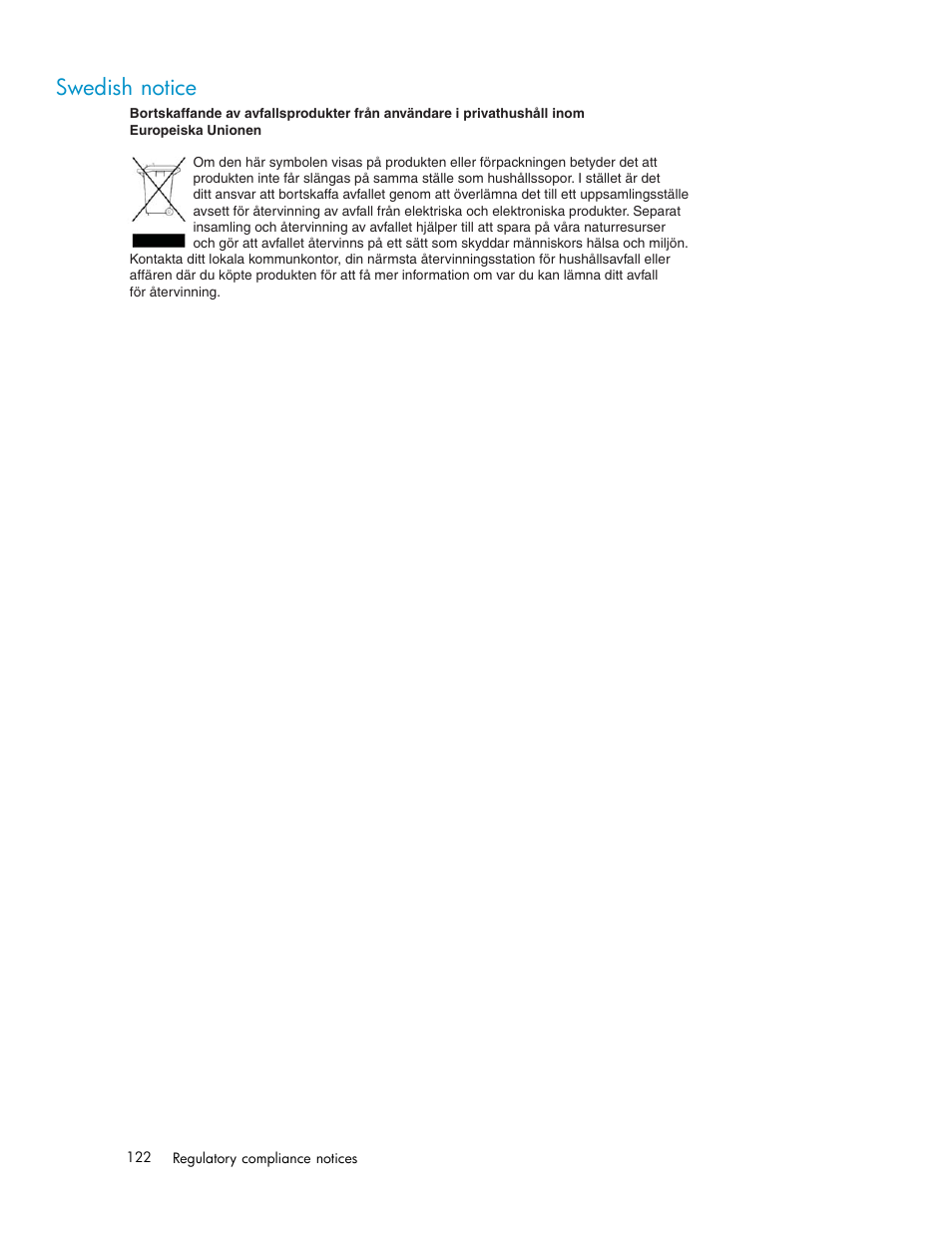 Swedish notice | HP EML E-series Tape Libraries User Manual | Page 122 / 136