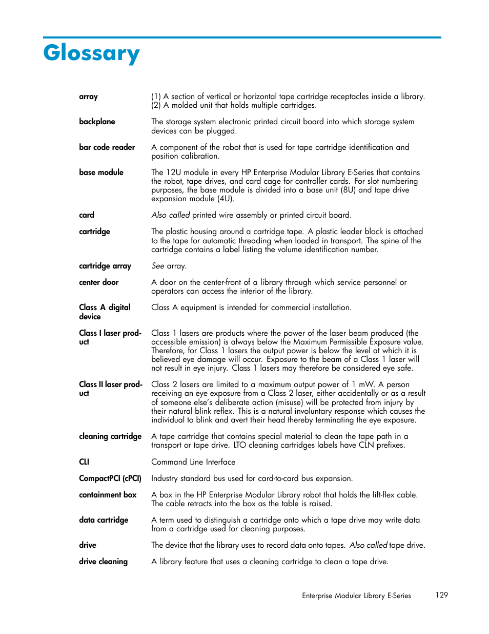 Glossary | HP EML E-series Tape Libraries User Manual | Page 129 / 136