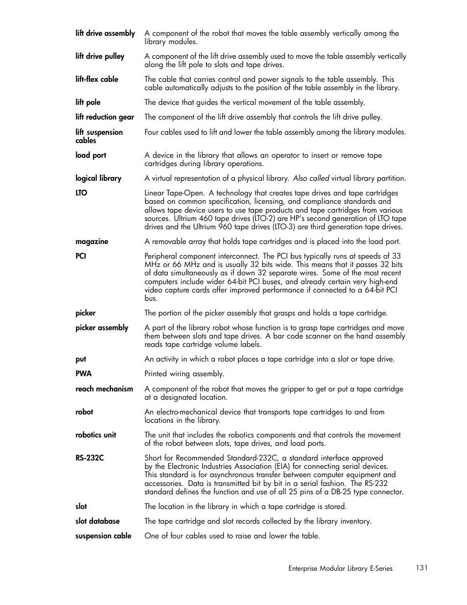HP EML E-series Tape Libraries User Manual | Page 131 / 136
