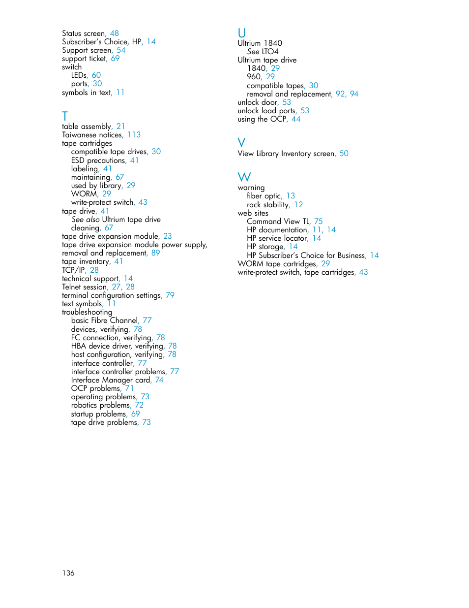 HP EML E-series Tape Libraries User Manual | Page 136 / 136