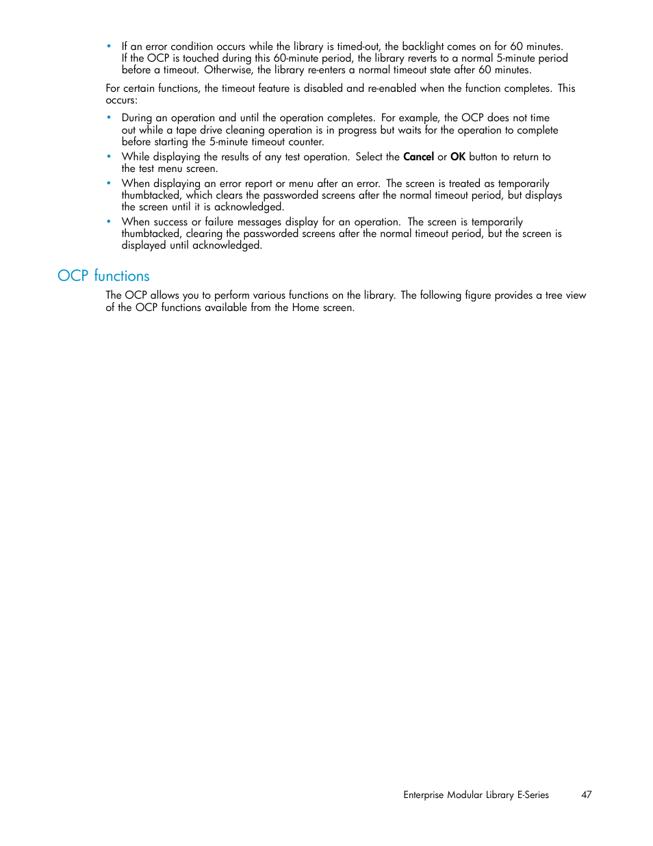 Ocp functions | HP EML E-series Tape Libraries User Manual | Page 47 / 136