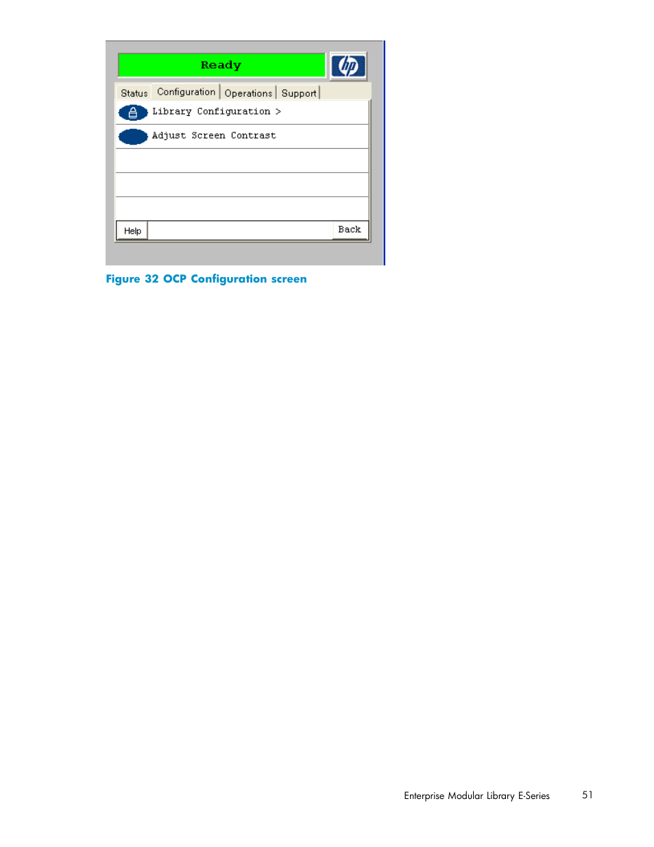 32 ocp configuration screen | HP EML E-series Tape Libraries User Manual | Page 51 / 136