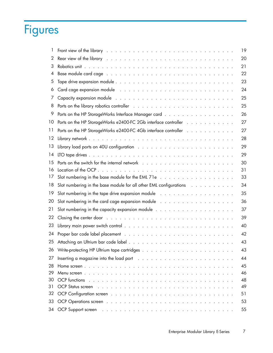 Figures | HP EML E-series Tape Libraries User Manual | Page 7 / 136