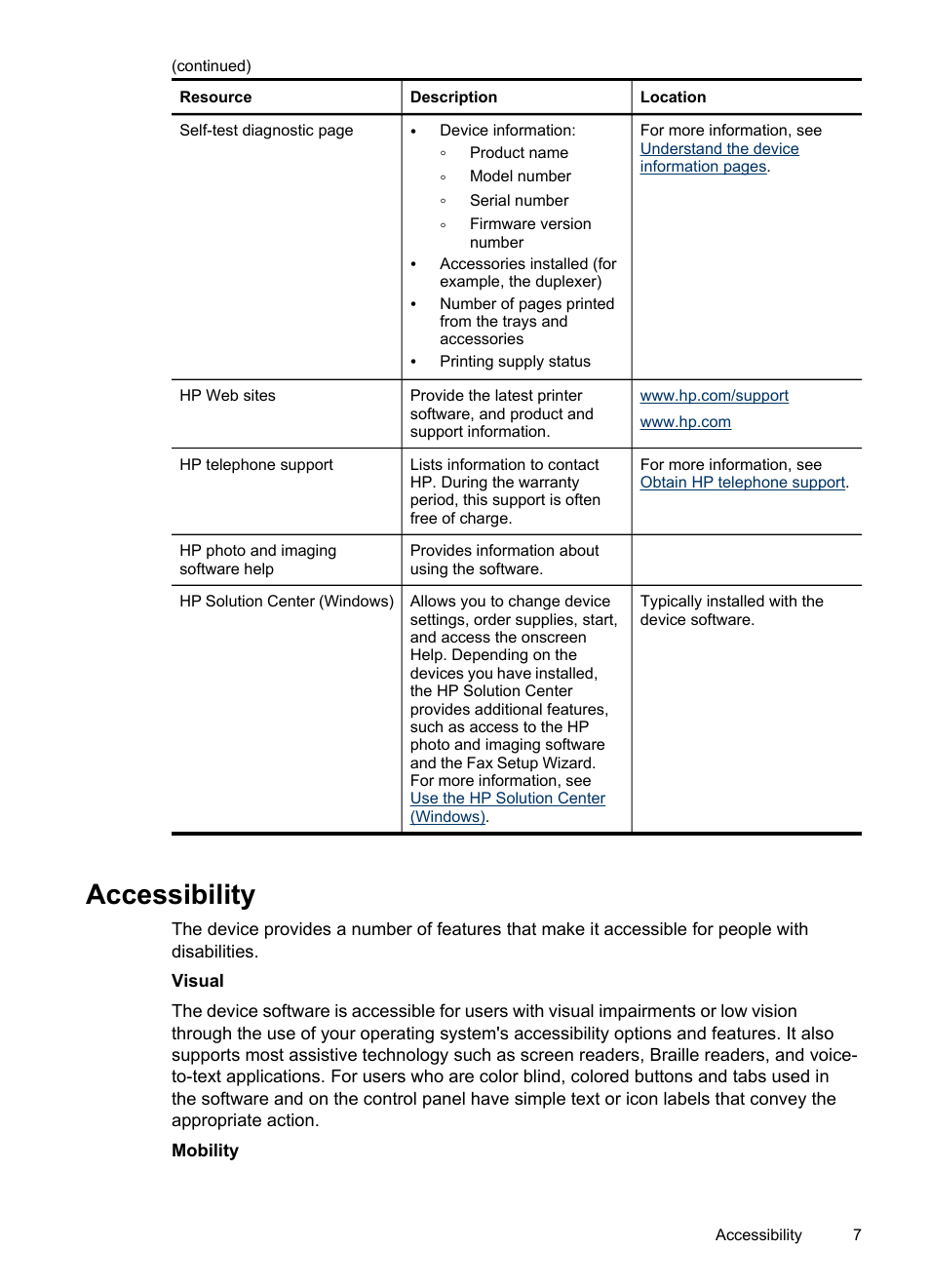Accessibility | HP Officejet H470wf Mobile Printer User Manual | Page 11 / 132
